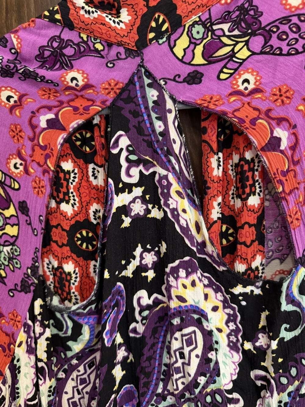 Free People Little Wing Mix Print Kimono Womens OS Multi Color Boho Cutout Back - Picture 7 of 9